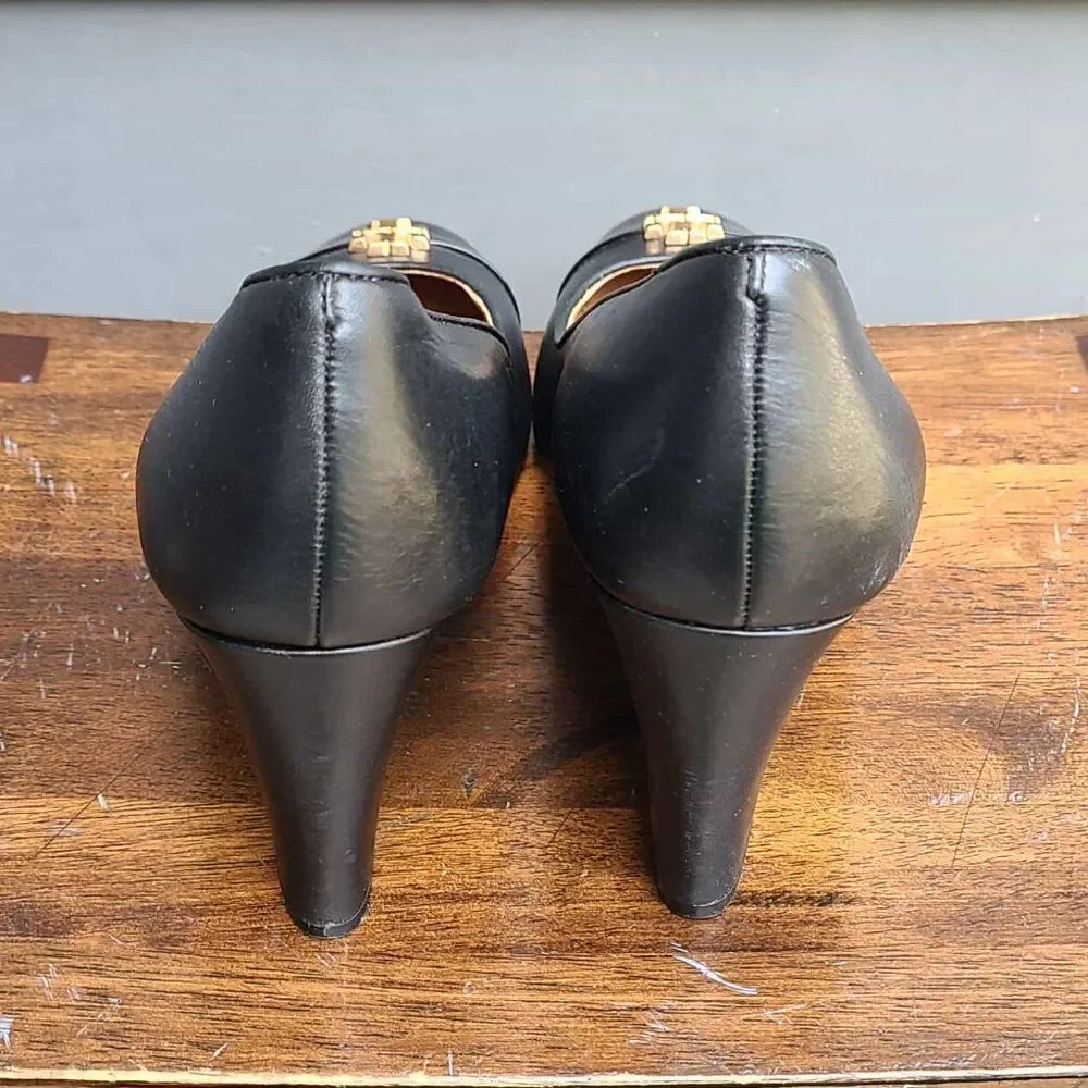 Tory Burch Everly Cap Toe Wedge Black Pumps Size 7